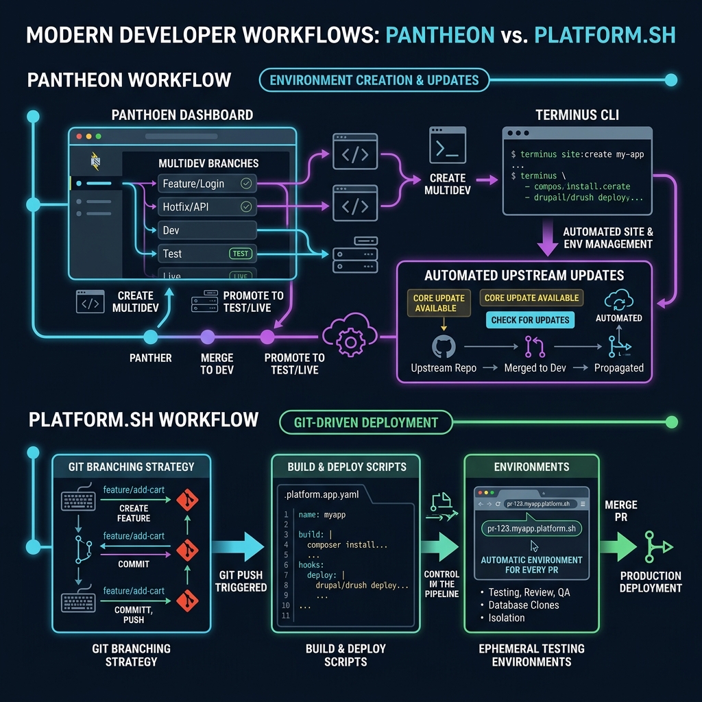 Modern Developer Workflows: Pantheon vs Platform.sh